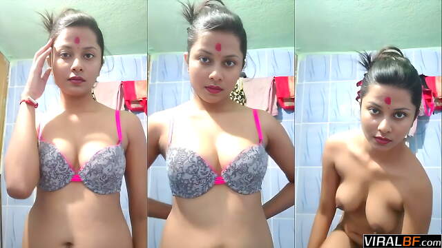 Desi Slut Strips Naked In Bathroom Plays With Boobies While Family Is Outside