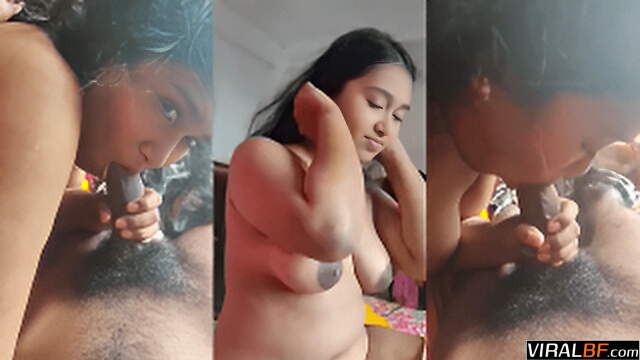 Hubby cute Indian girl gives an erotic blowjob to a hairy dick guy